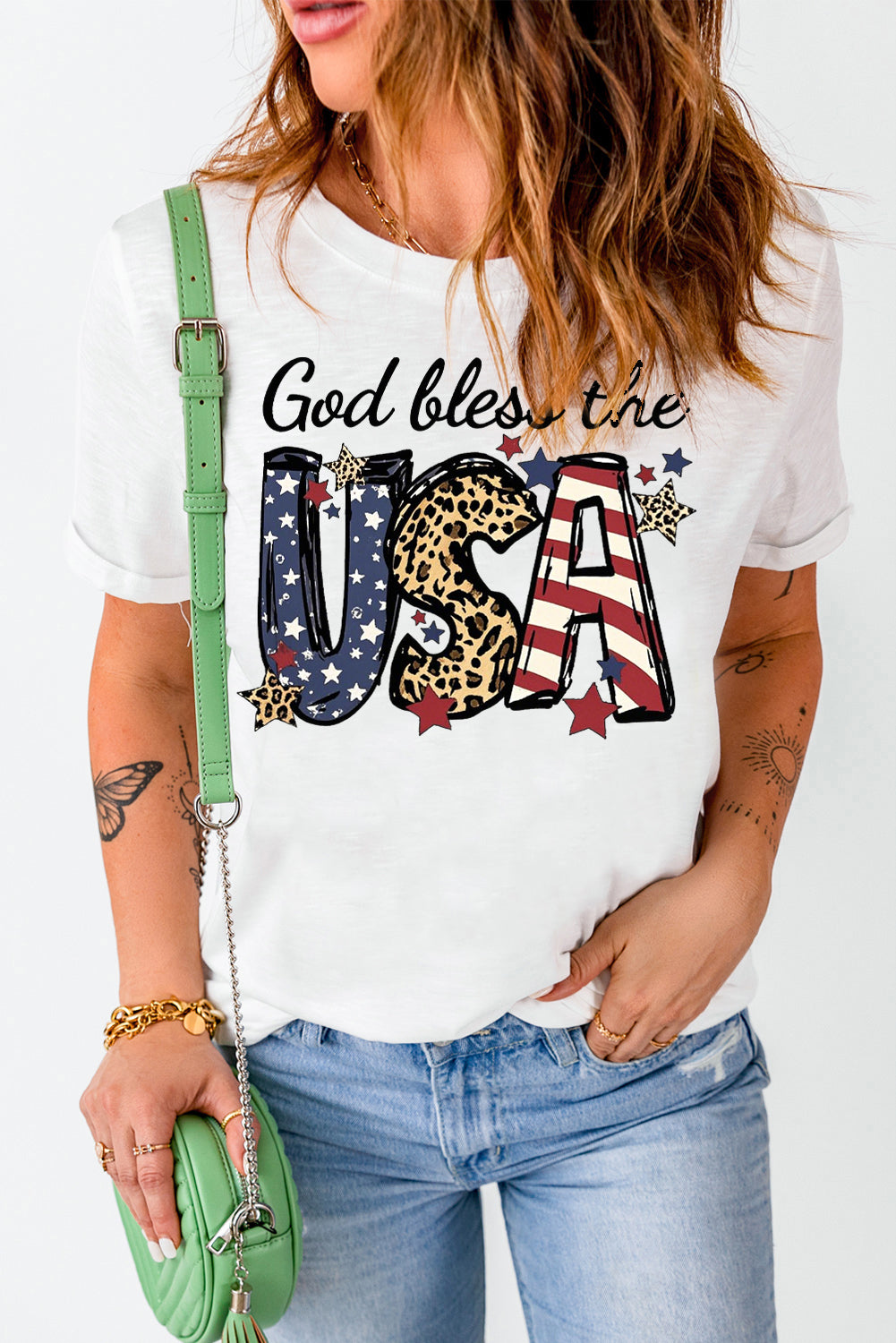USA Stars and Stripes Leopard Print T-Shirt for Summer Shorts