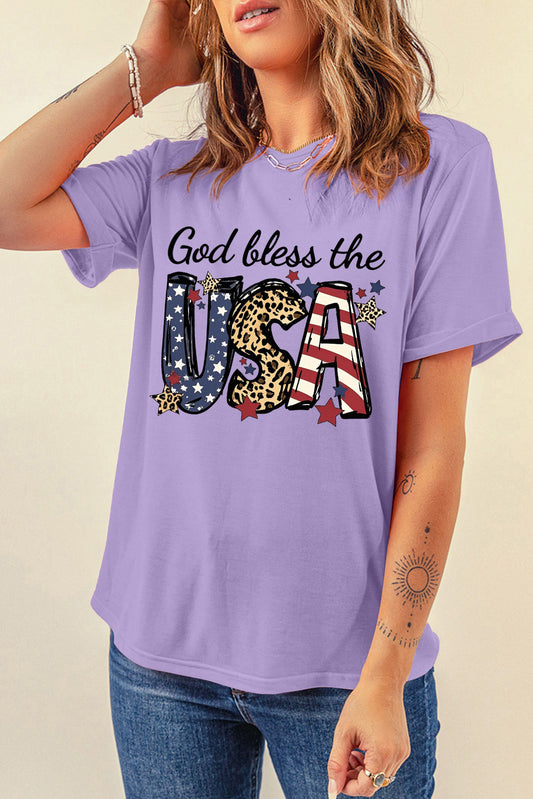 USA Stars and Stripes Leopard Print T-Shirt for Summer Shorts