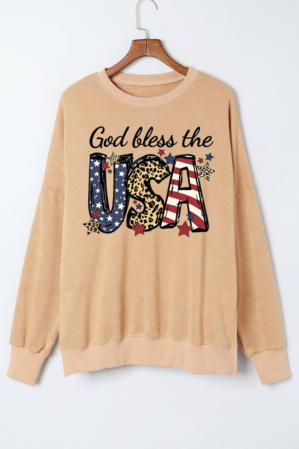 Long Sleeve Oversized Sweatshirt with God Bless the USA
