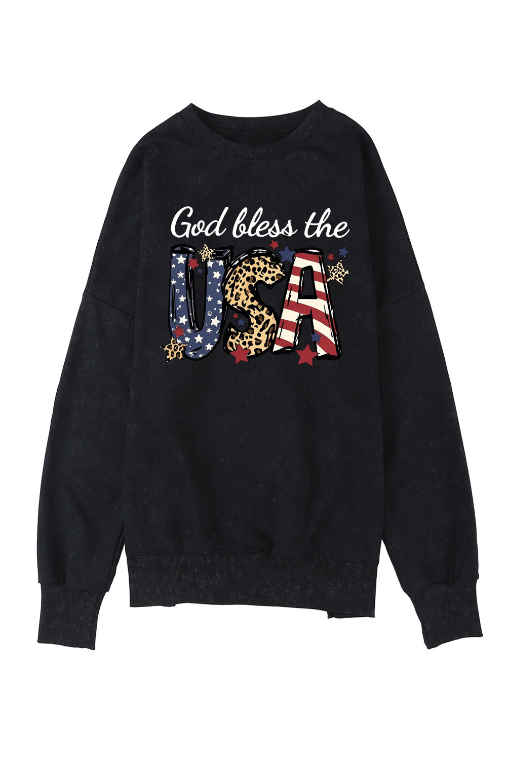 Long Sleeve Oversized Sweatshirt with God Bless the USA