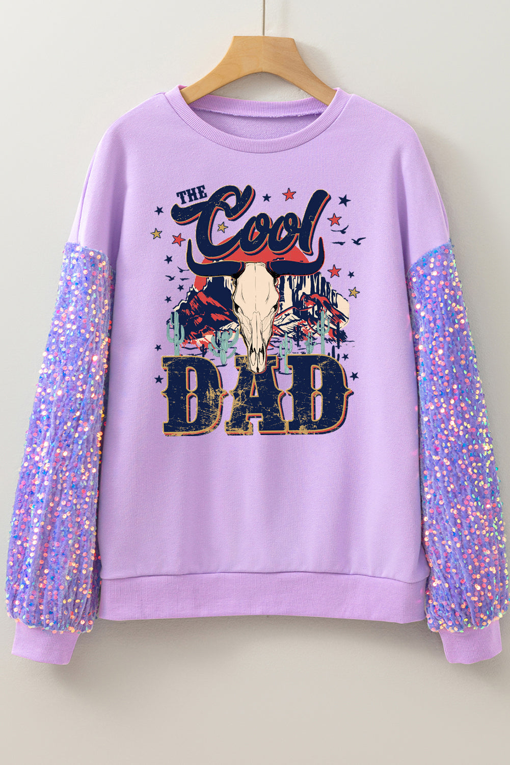 Pink Pullover with Sequin Sleeves and Dad Skull Graphic