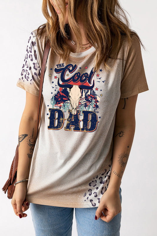 Western Skull Graphic Tee with Leopard Ombre Print Father's Day