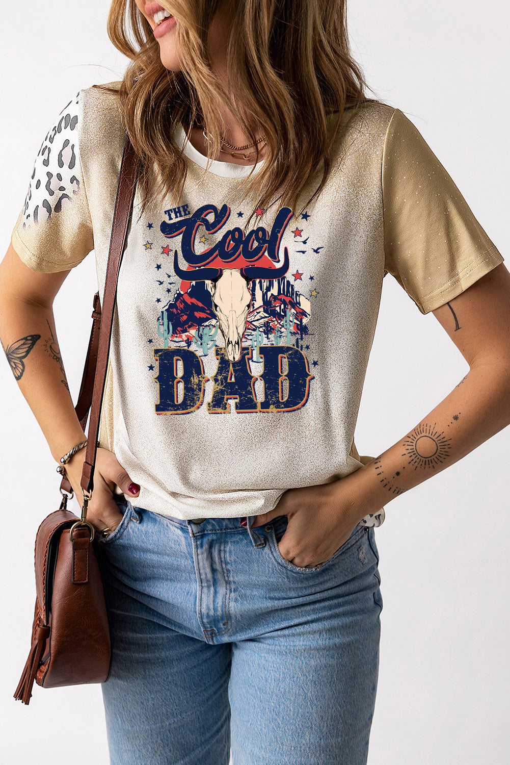 Western Skull Graphic Tee with Leopard Ombre Print Father's Day