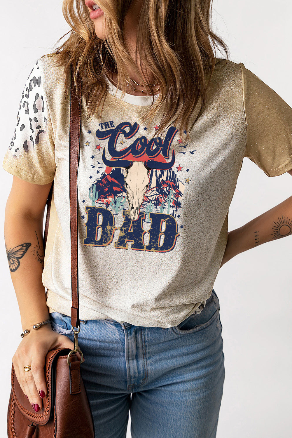 Western Skull Graphic Tee with Leopard Ombre Print Father's Day
