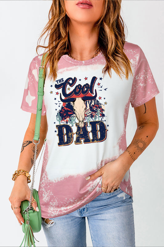Bleached Cool Dad Print Tee with Ombre Star Pattern
