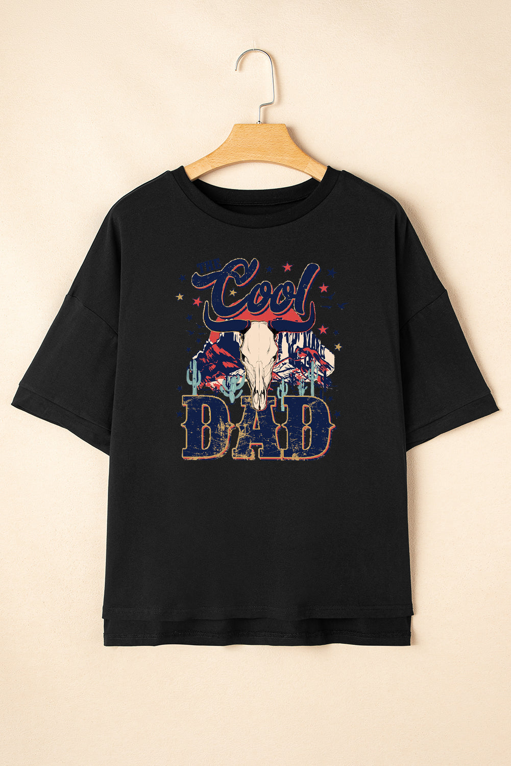 White Graphic Dad Tee with Drop Hem and Loose Fit