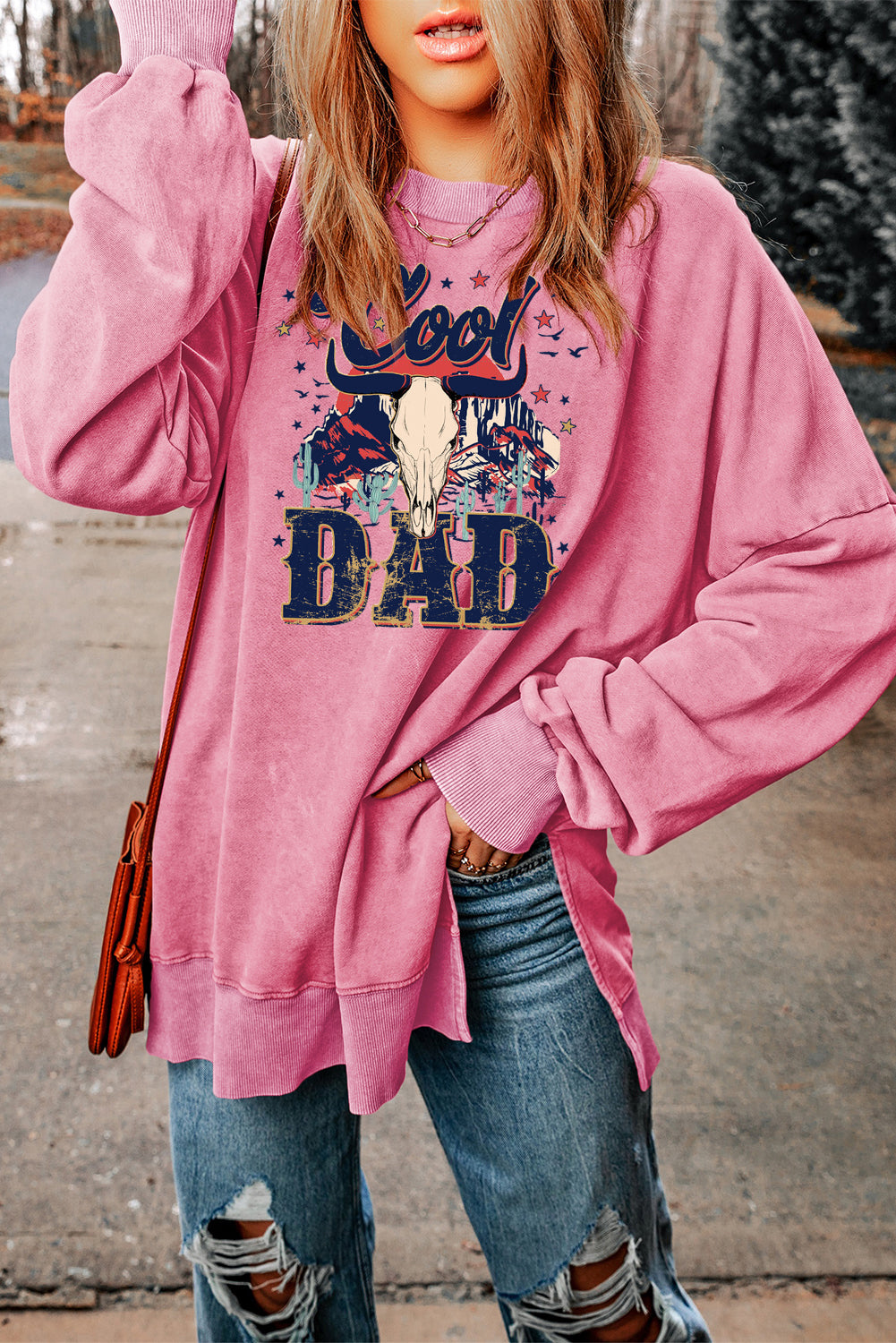 Oversized Crew Neck Dad Print Graphic Sweater