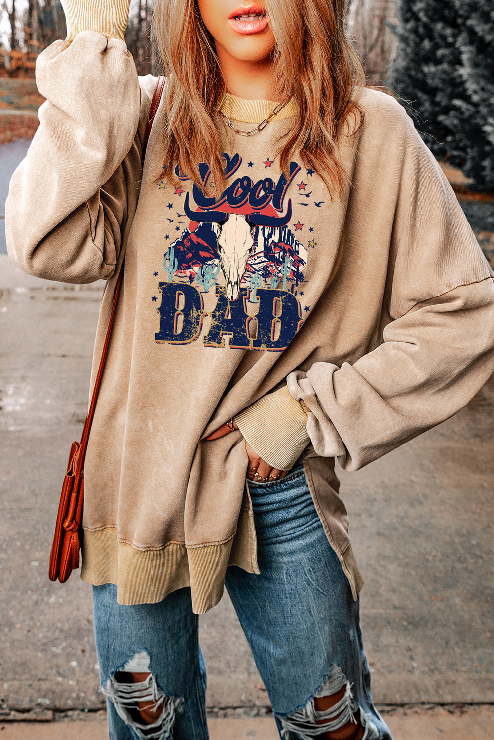 Oversized Crew Neck Dad Print Graphic Sweater