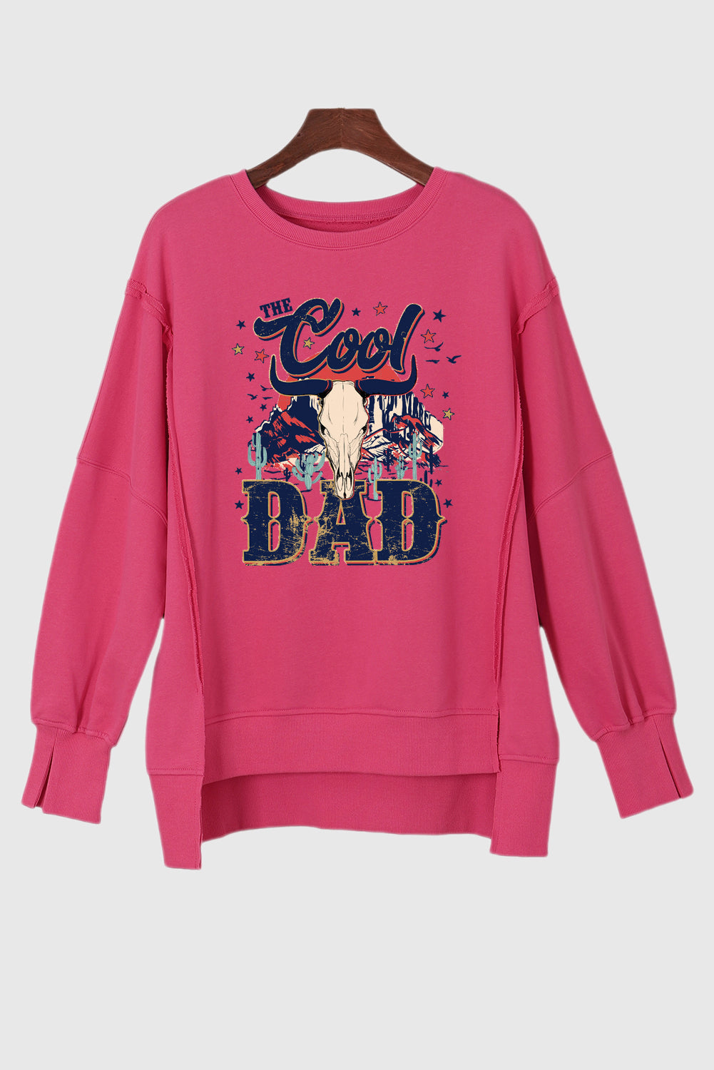 Rose Pink Dad Print Drop Shoulder Long Sweatshirt