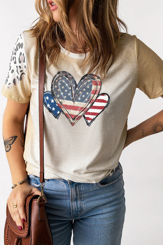 Retro Bleached USA Heart Tee with Mixed Print Sleeves