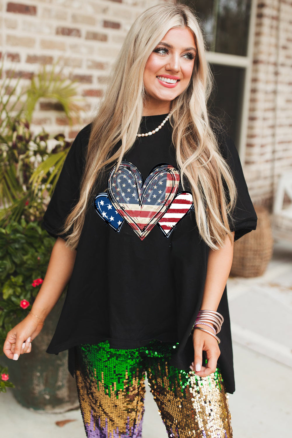 White Half Sleeve Tee Loose Fit with Heart Print