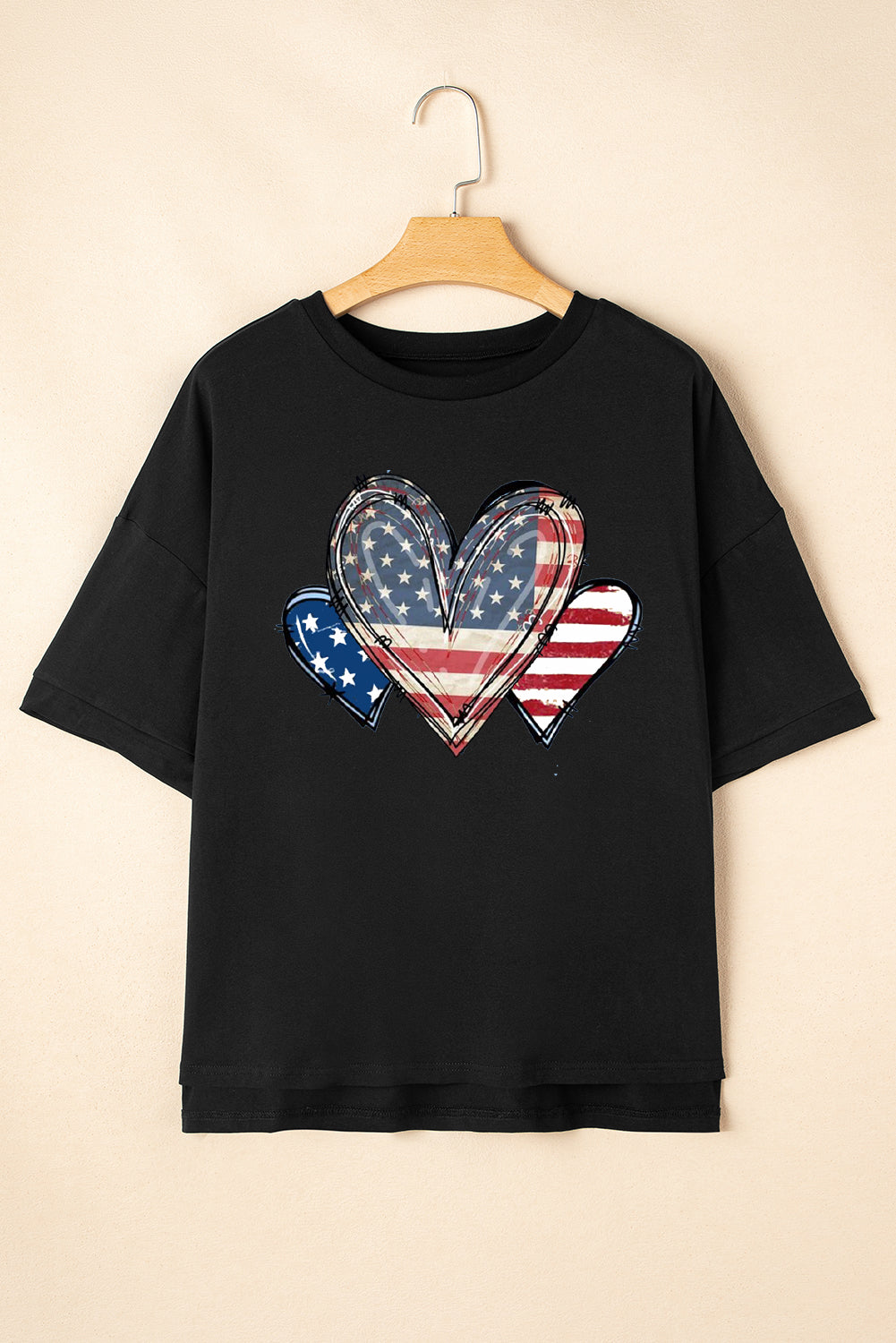 White Half Sleeve Tee Loose Fit with Heart Print