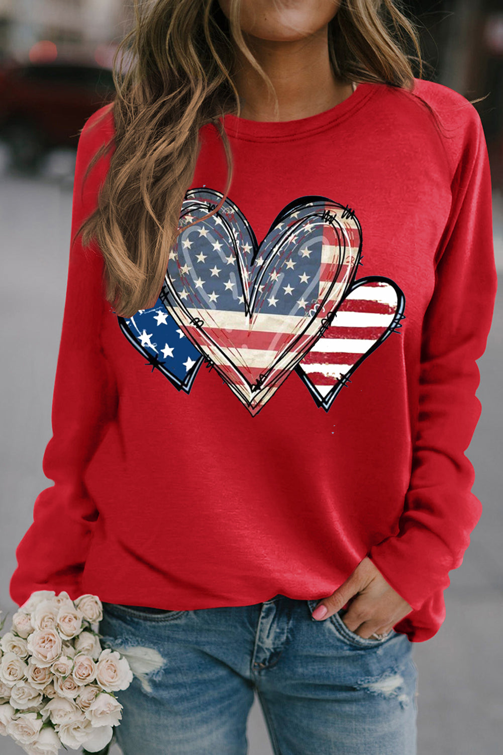 Red Heart Graphic Long Sleeves Sweatshirt