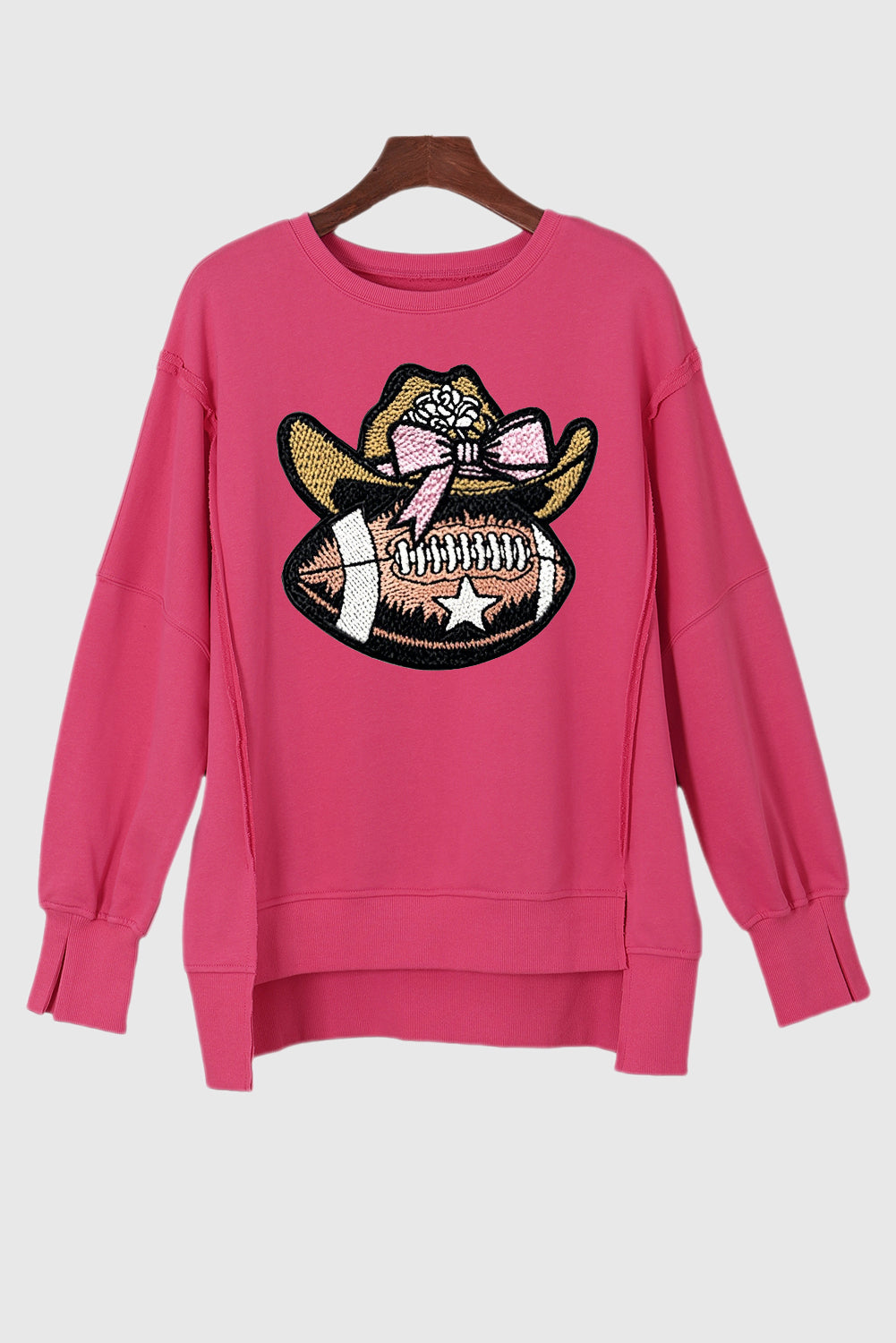 Exposed Seam Cowgirl Football Graphic High Low Hem Sweatshirt