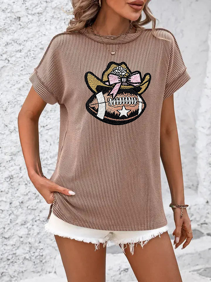 Cowgirl Embroidery Short Sleeve Knit Casual T Shirts