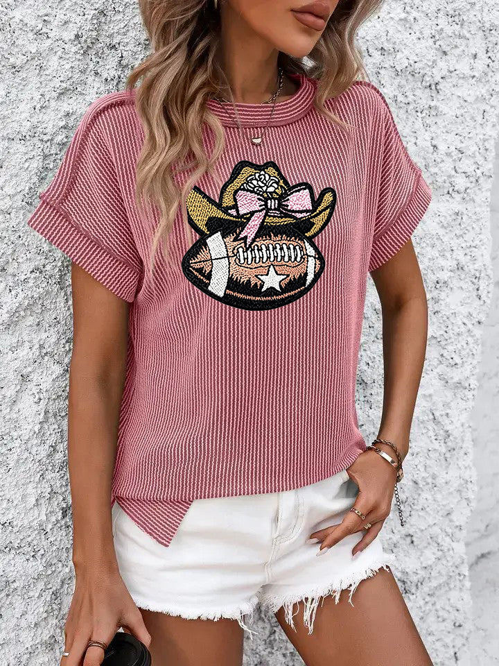Cowgirl Embroidery Short Sleeve Knit Casual T Shirts