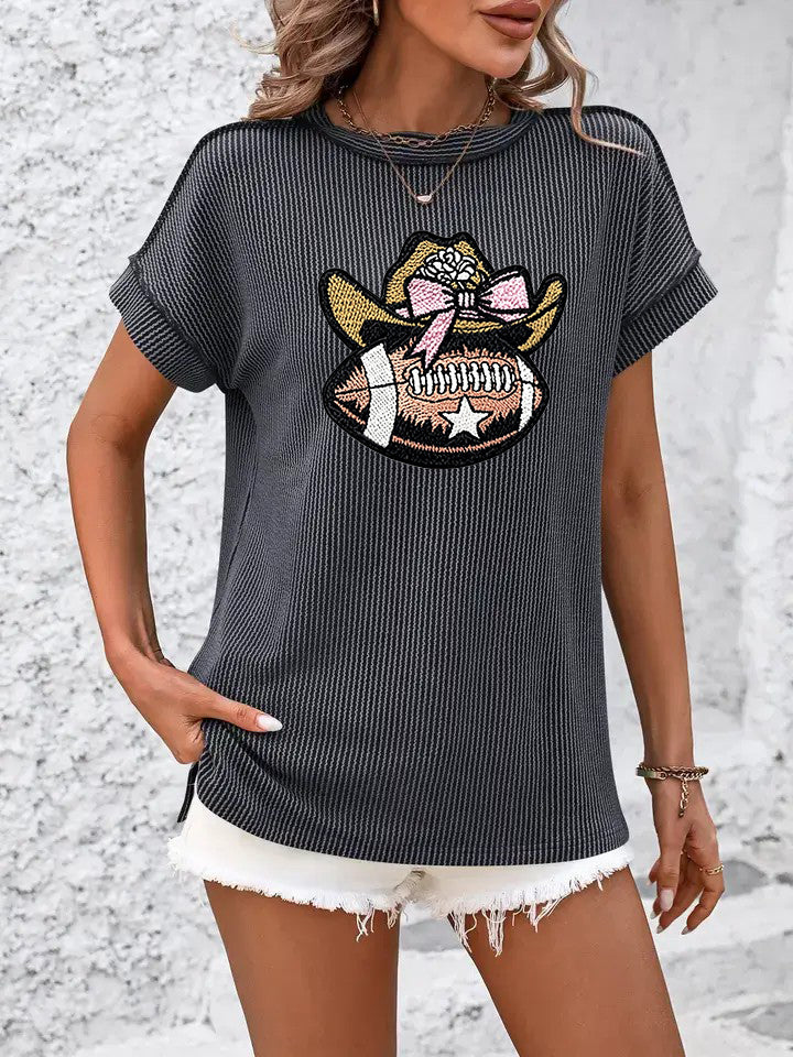 Cowgirl Embroidery Short Sleeve Knit Casual T Shirts