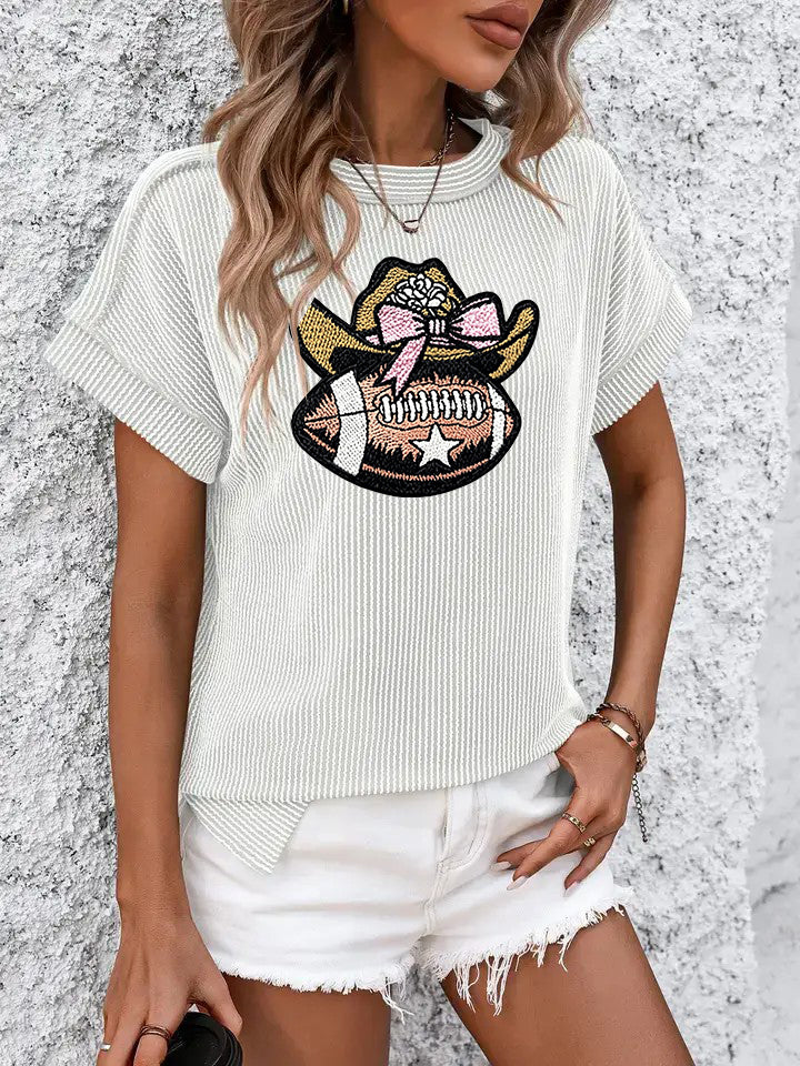Cowgirl Embroidery Short Sleeve Knit Casual T Shirts