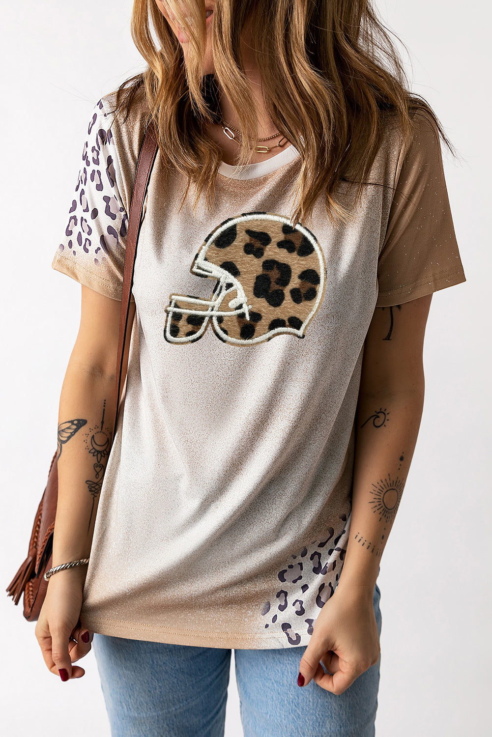 Leopard Baseball Helmet Graphic Bleached Tee Women’s Short Sleeve