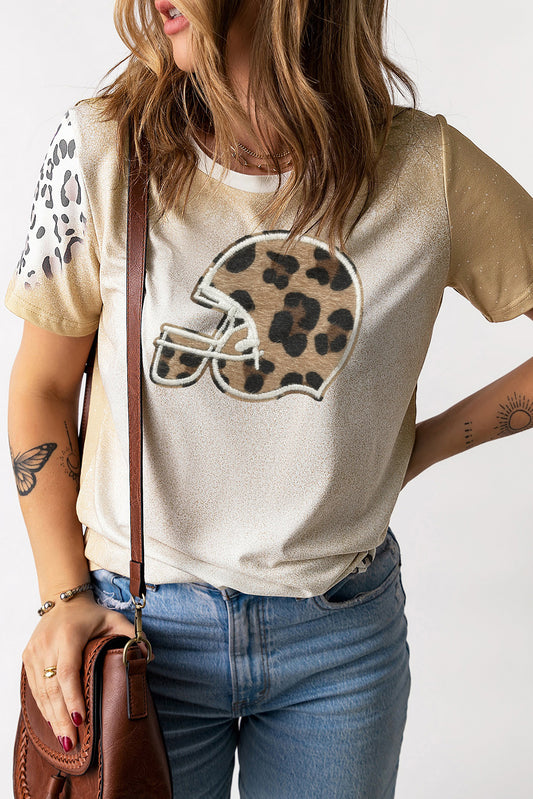 Leopard Baseball Helmet Graphic Bleached Tee Women’s Short Sleeve