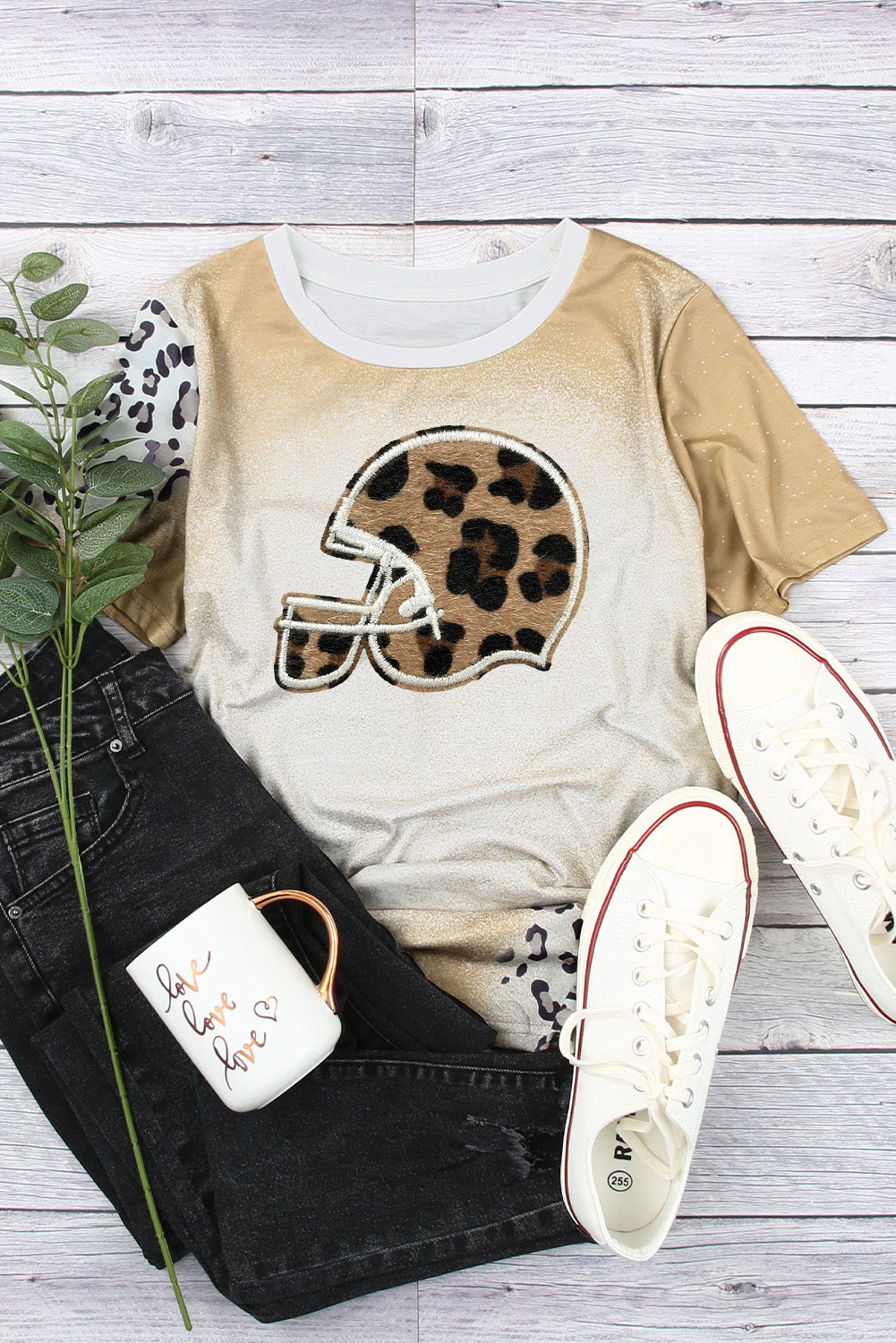 Leopard Baseball Helmet Graphic Bleached Tee Women’s Short Sleeve