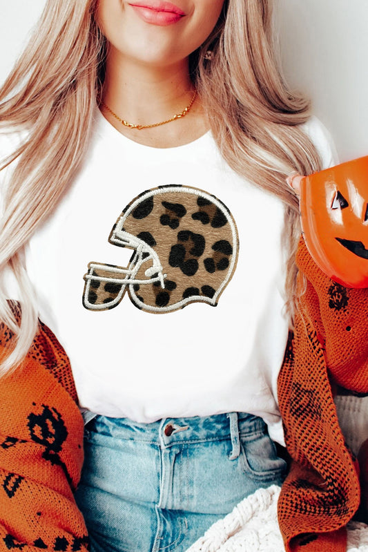 Classic Leopard Baseball Helmet Tee Casual Crew Neck Top