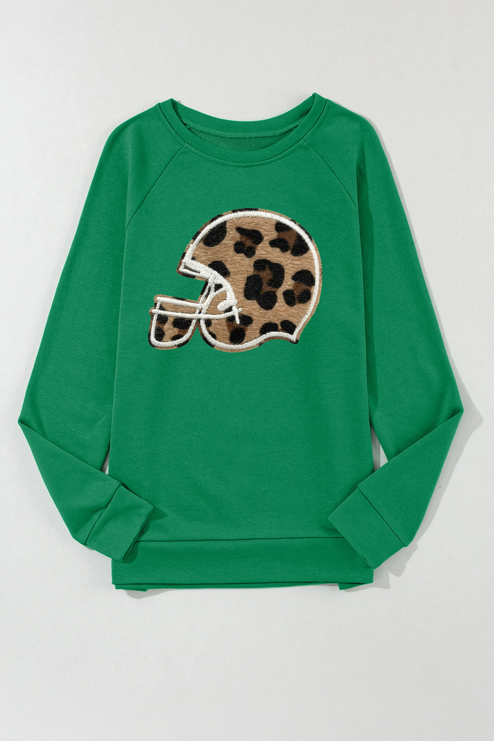 Casual Leopard Helmet Patch Raglan Sleeve Crewneck Sweatshirt