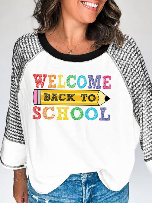Back to School Striped Raglan Sleeve Graphic Top