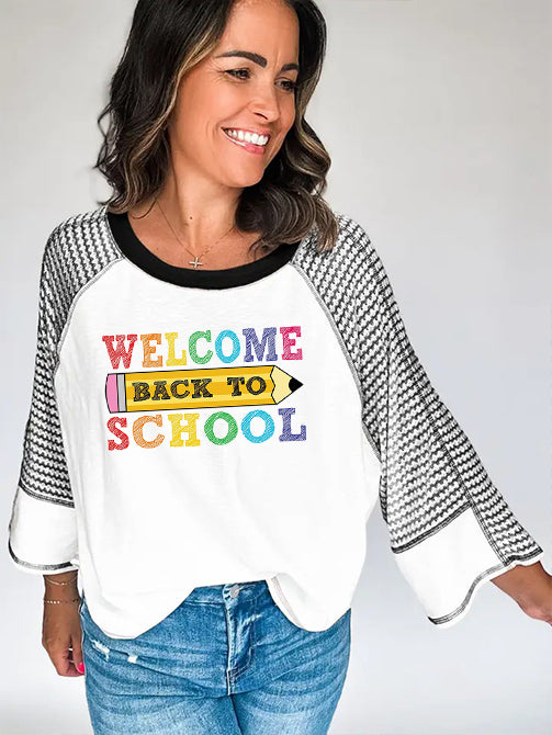 Back to School Striped Raglan Sleeve Graphic Top