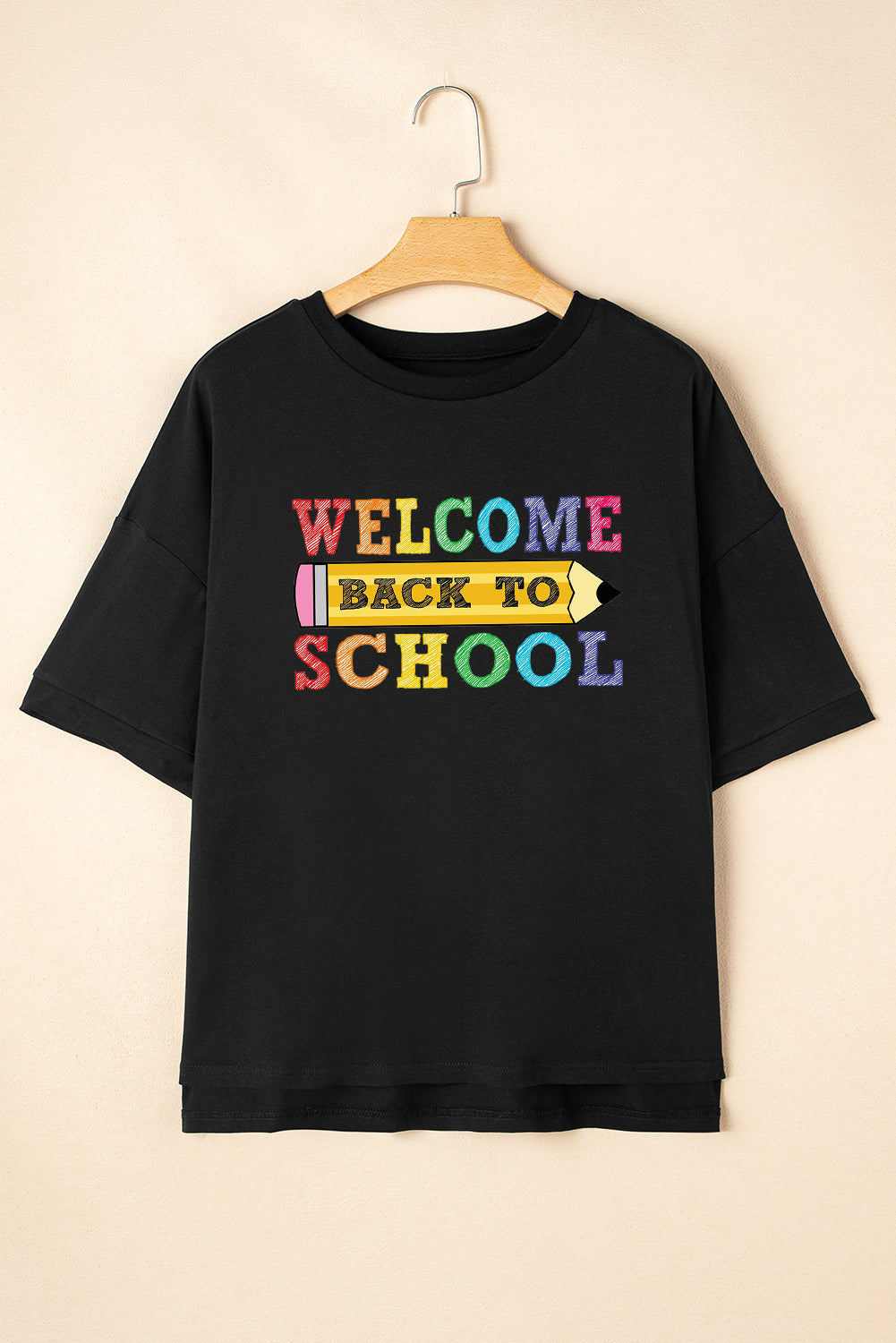 Back to School Oversized Graphic Tee with Pencil Print