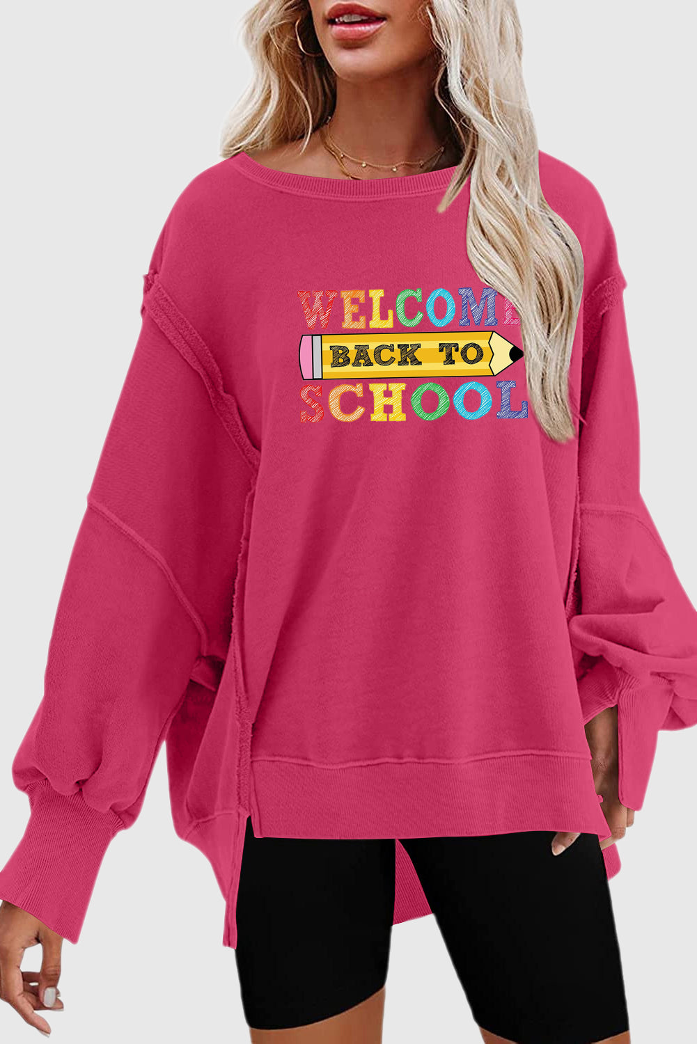 Rose Drop Shoulder Pencil Print Graphic Pullover