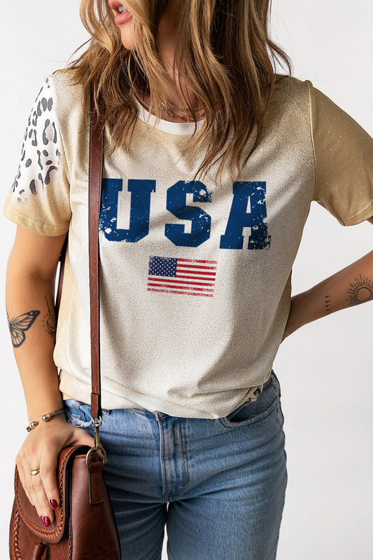 Glitter USA Graphic T-Shirt with Leopard Accent