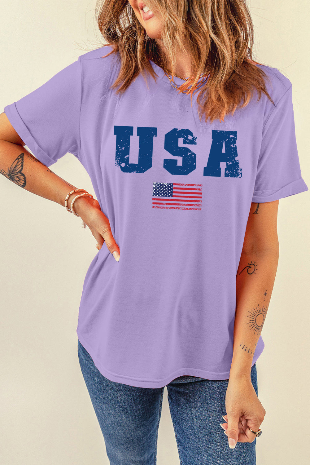 Simple USA Graphic Tee with Comfortable Crew Neck Fit
