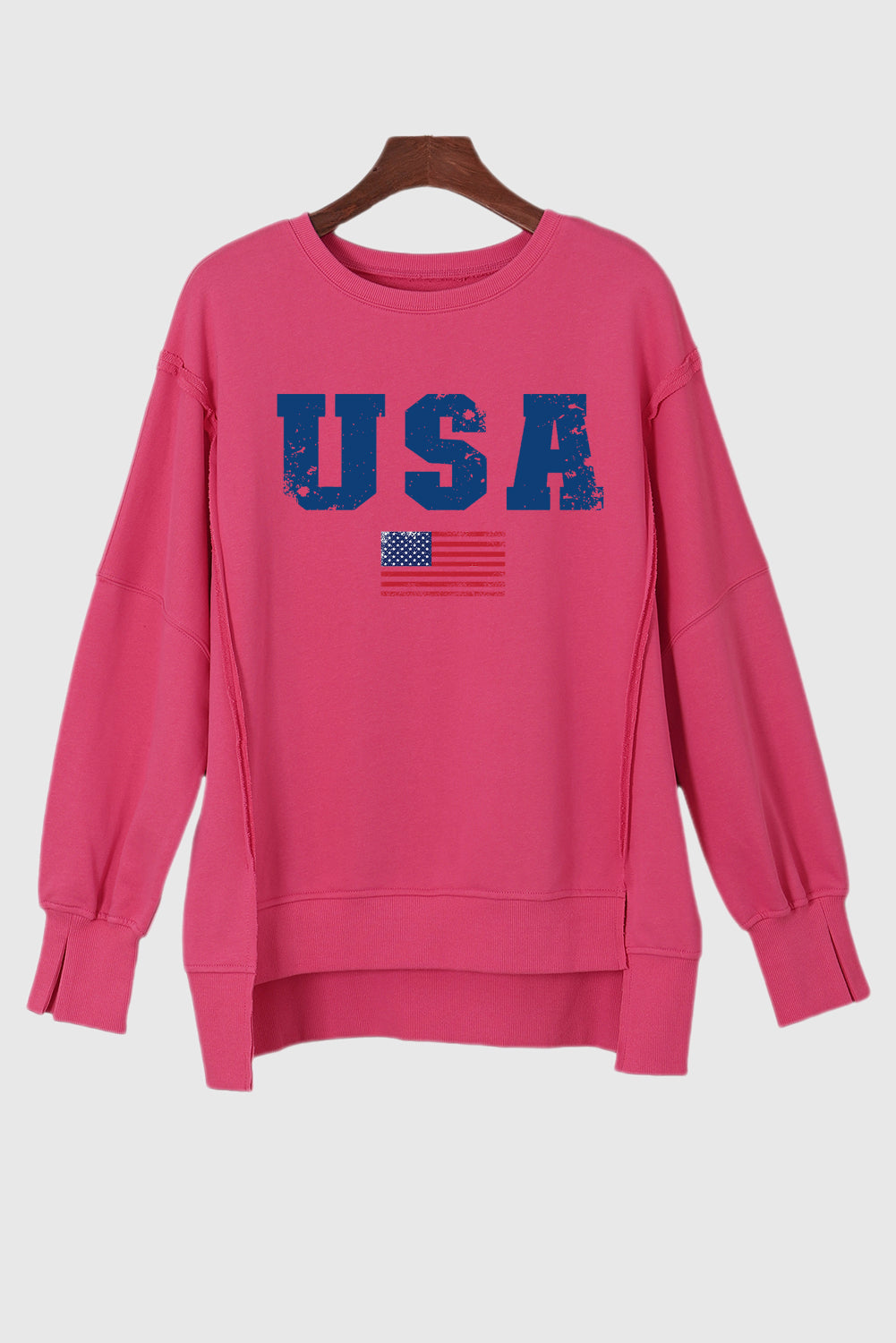 Drop Shoulder USA Graphic Sweatshirt with High Low Hem