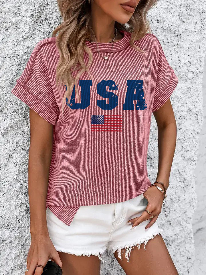 Green USA Graphic Knit Top with Vintage Style