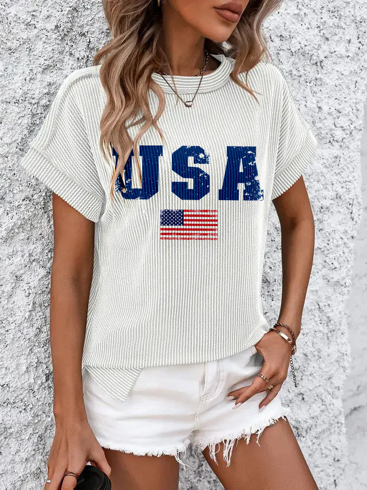 Green USA Graphic Knit Top with Vintage Style