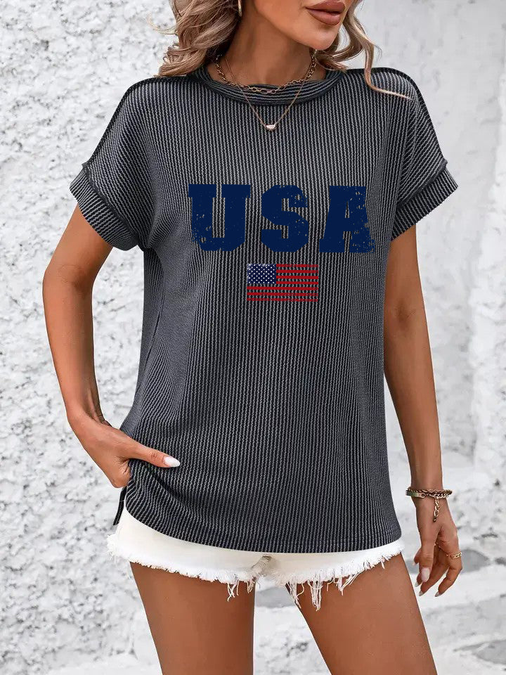 Green USA Graphic Knit Top with Vintage Style