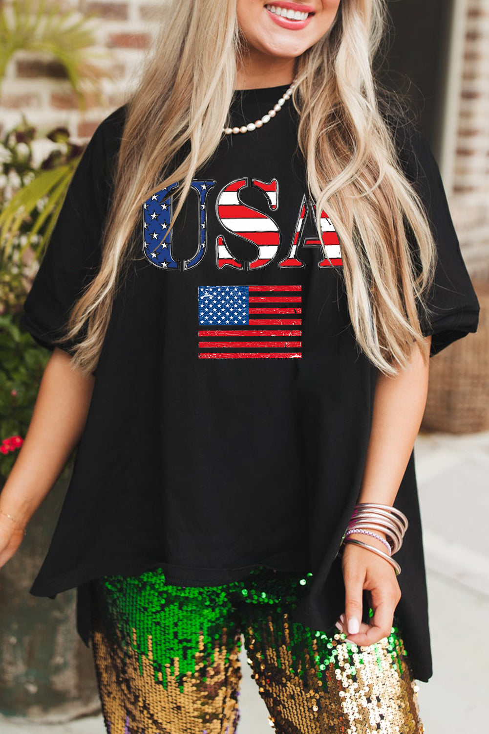 USA Flag Graphic Loose Fit Half Sleeve T-shirt