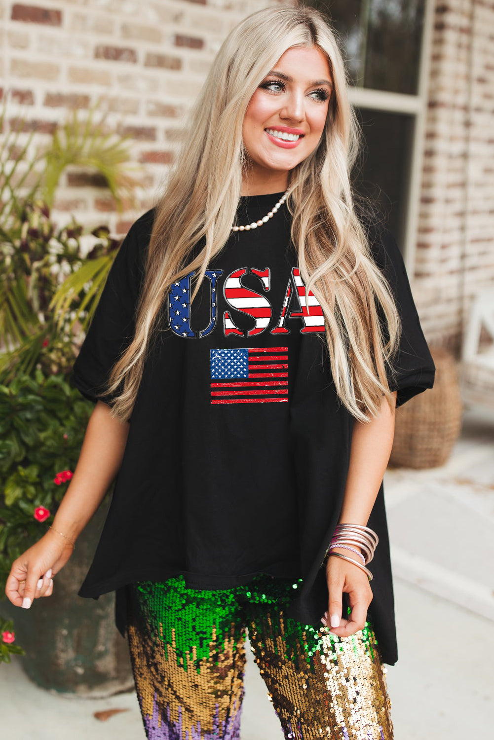 USA Flag Graphic Loose Fit Half Sleeve T-shirt