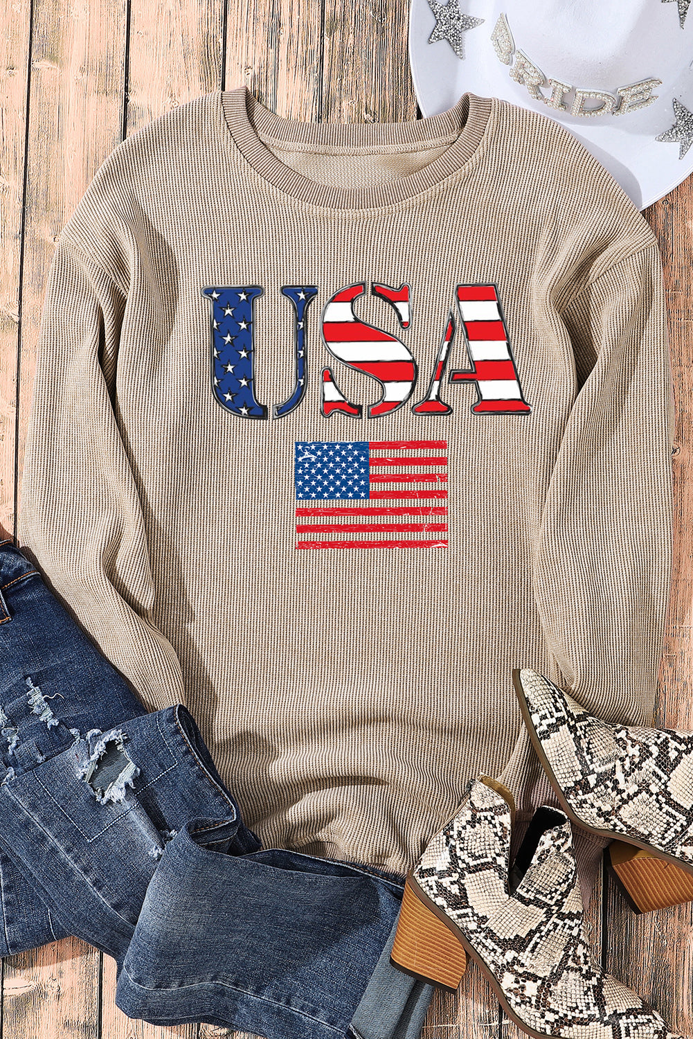Cozy USA Flag Print Corduroy Pullover