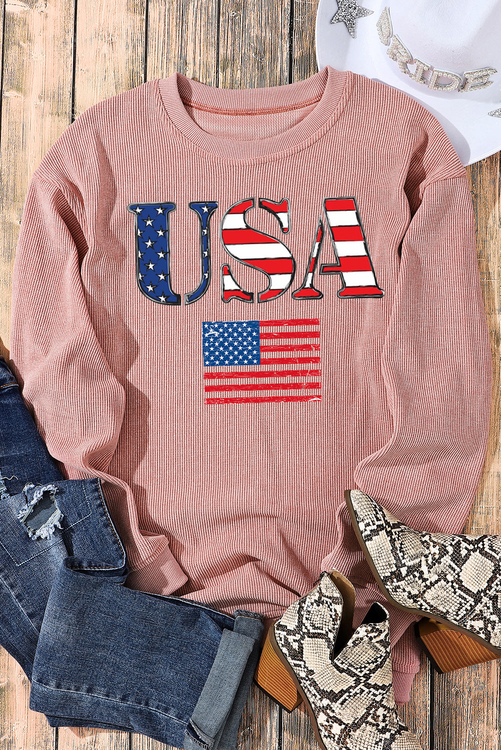 Cozy USA Flag Print Corduroy Pullover