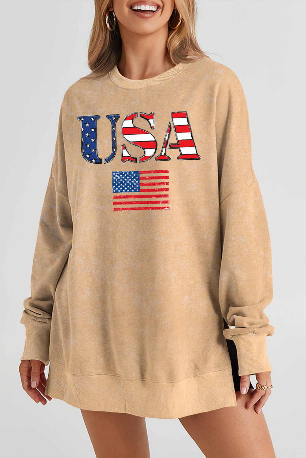 Patriotic USA Graphic Drop Shoulder Sweatshirt