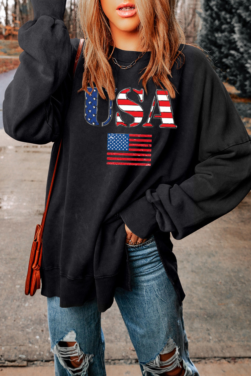 Patriotic USA Graphic Drop Shoulder Sweatshirt