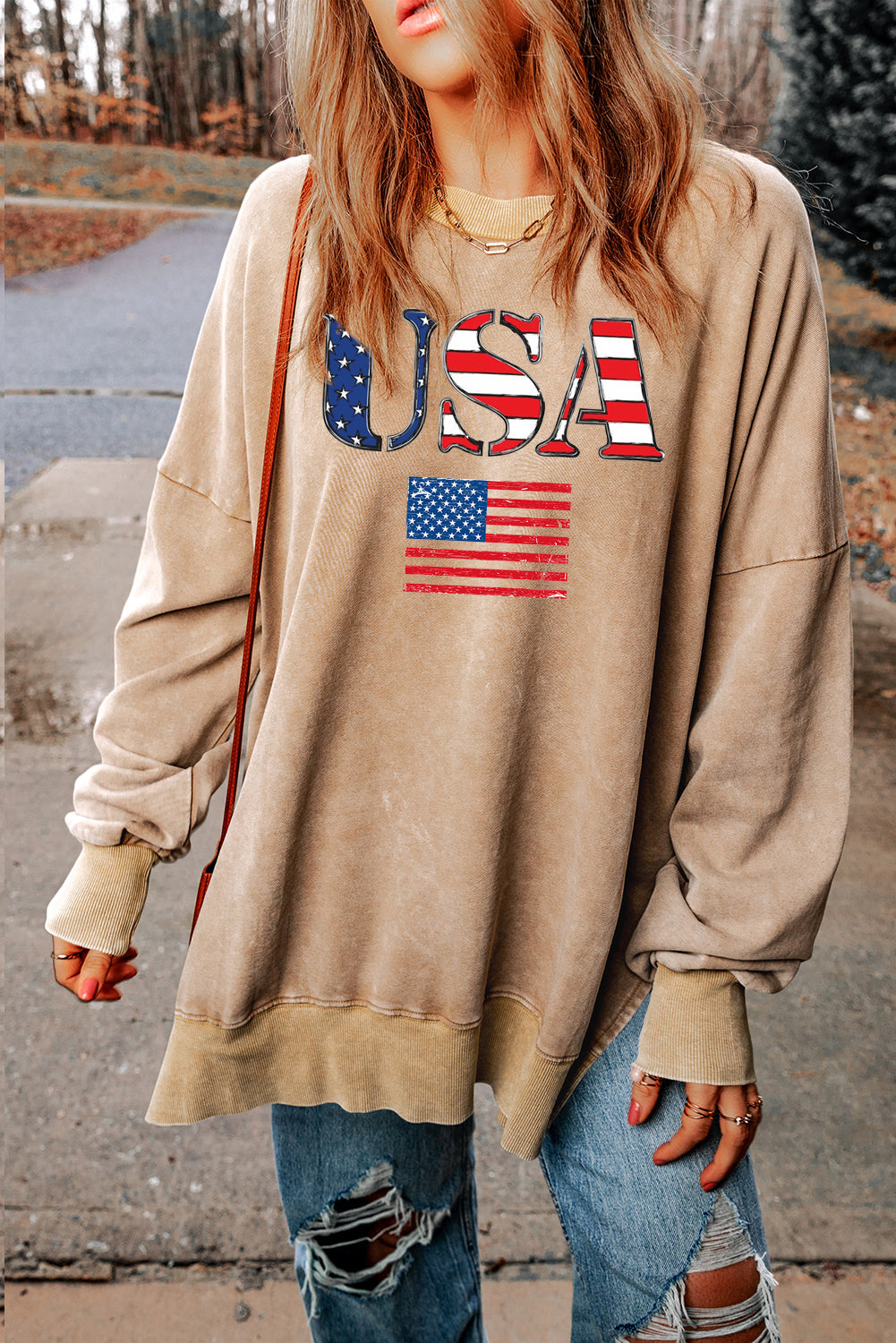 Patriotic USA Graphic Drop Shoulder Sweatshirt