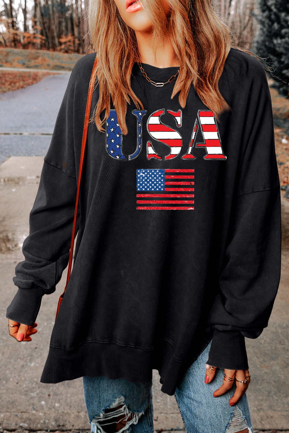 Patriotic USA Graphic Drop Shoulder Sweatshirt