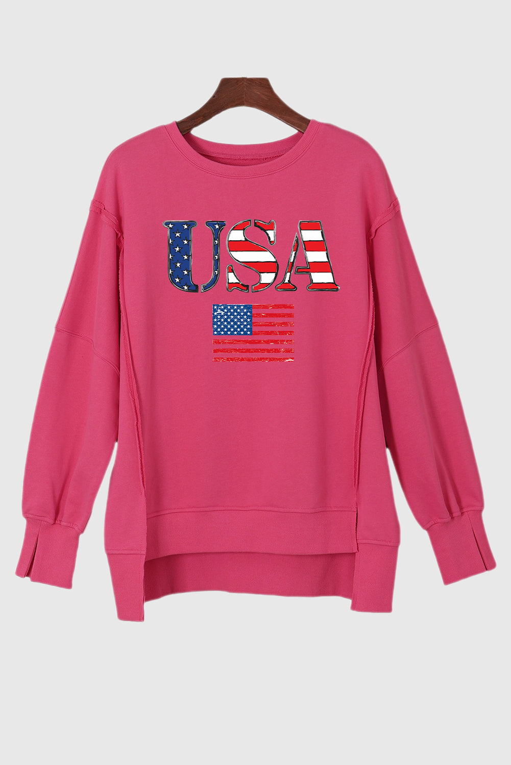 Vibrant Pink USA Flag Graphic Sweatshirt