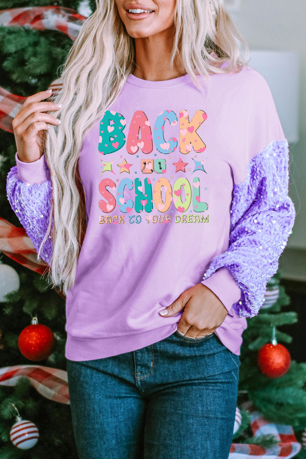 Sparkly Back to School Pullover with Colorful Print