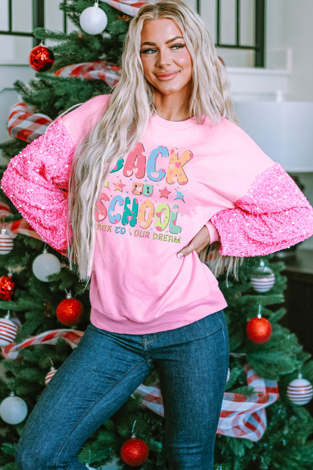 Sparkly Back to School Pullover with Colorful Print