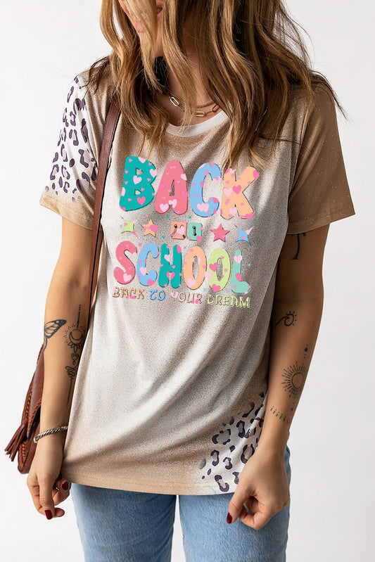 Bleached Back to School Top with Animal Print Sleeves