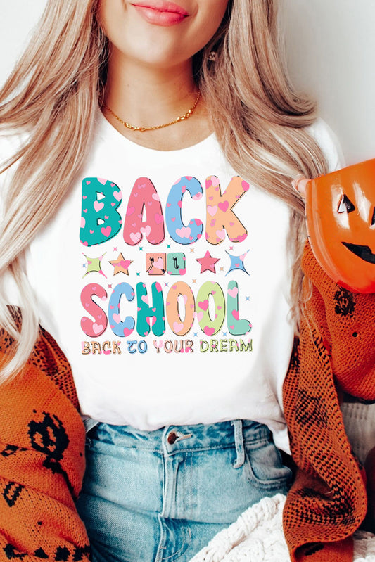 Lavender Back to School Tee with Colorful Letter Graphic